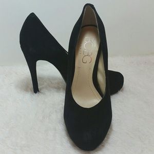 BCBG Paris Black Suede Heels Platforms Size 6B
